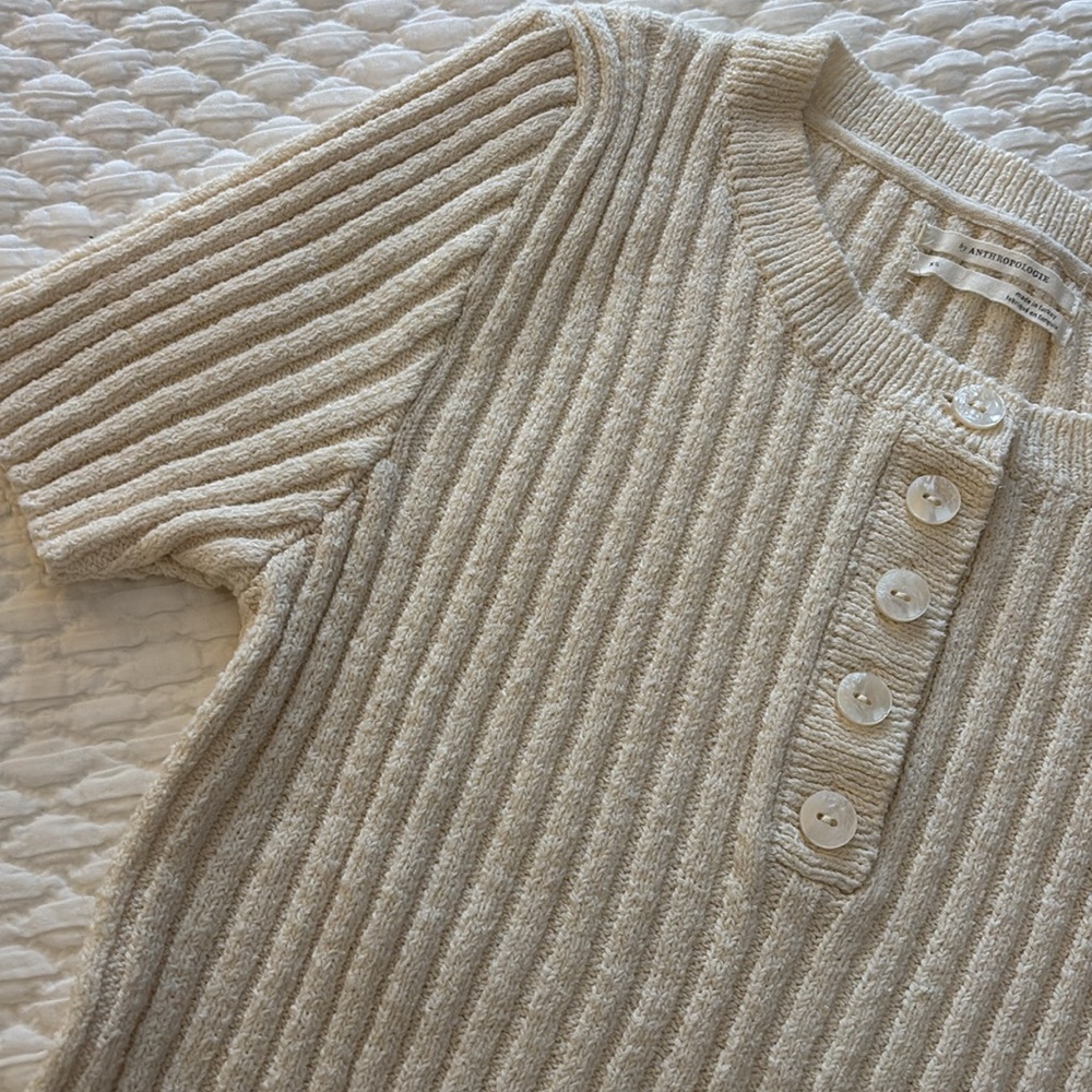 Anthropologie xs short sleeve button up cream sweater